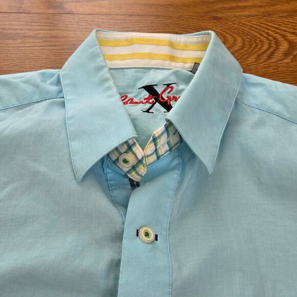 Robert Graham Shirt Men's Small Aqua Blue Long Sleeve Flip Cuff Button Up - Picture 5 of 13